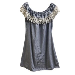 Speed Control, 20% Cotton, Off On Shoulder, Striped, Blue/White Dress, Size L